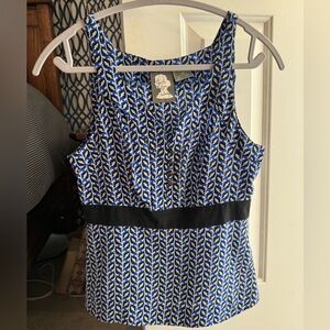ANTHROPOLOGIE Girls From Savoy Silk Blouse Tank Shell Bird Blue White Black 2